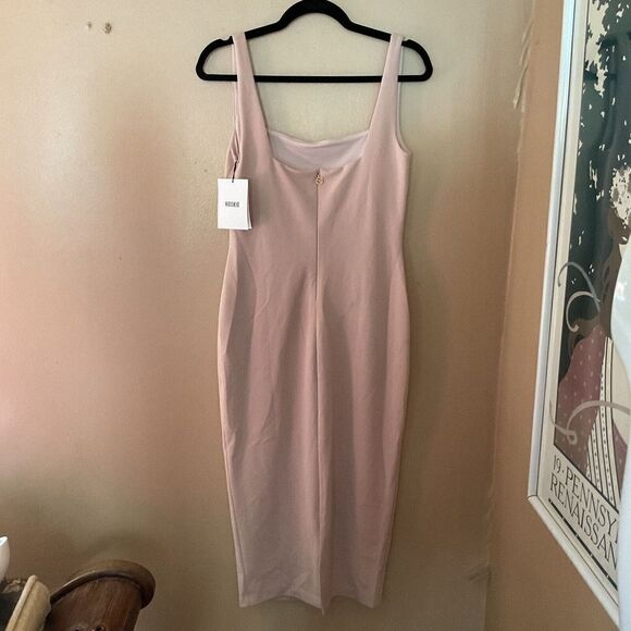 Nookie Sz L Rendezvous Nude Pink Midi Dress body con Stretch NWT $239 Revolve - Picture 12 of 12